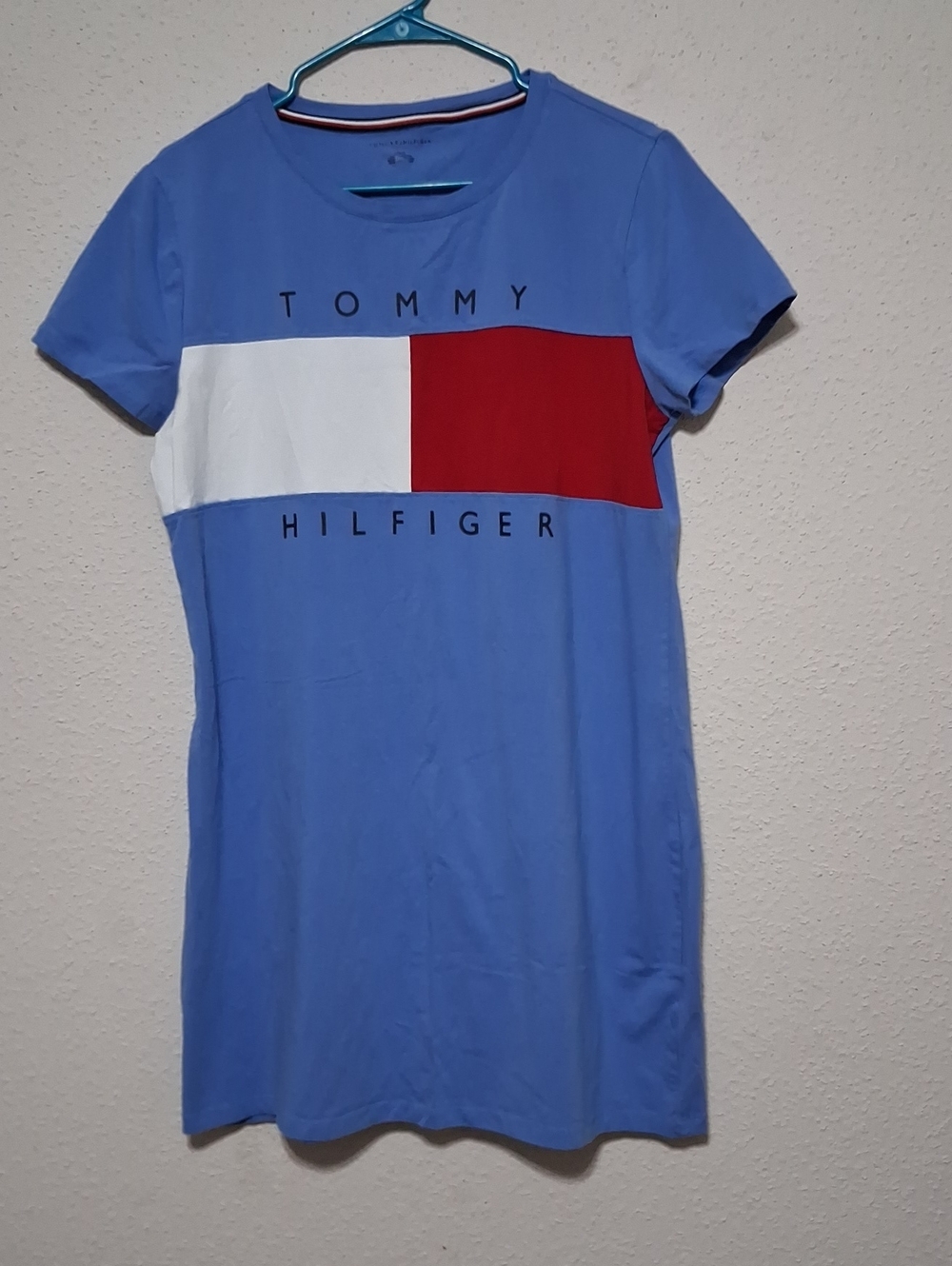 Tommy Hilfiger Blue Short Sleeve Colorblock Logo Dress